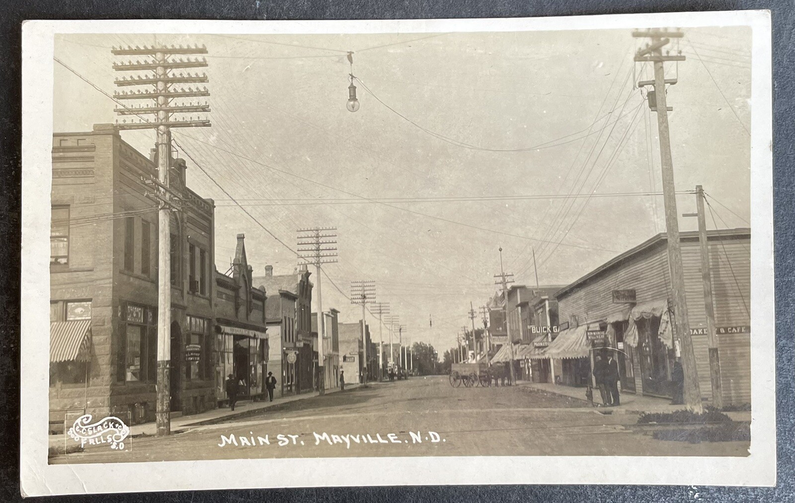 Mayville North Dakota Street Scene, Traill County, 1910s RPPC Postcard