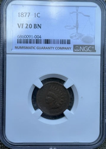1877 Indian Head Cent NGC VF20 BN - rarest of the series