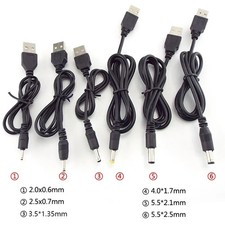 USB to DC Power Cable 5V 2A 5.5mm x 2.1mm / 1.3mm x 3.5mm Barrel Jack Male Cable