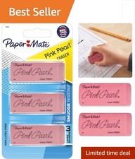 Pink Pearl Erasers - Smudge-Resistant, Latex-Free, 3 Count for Exams Essays
