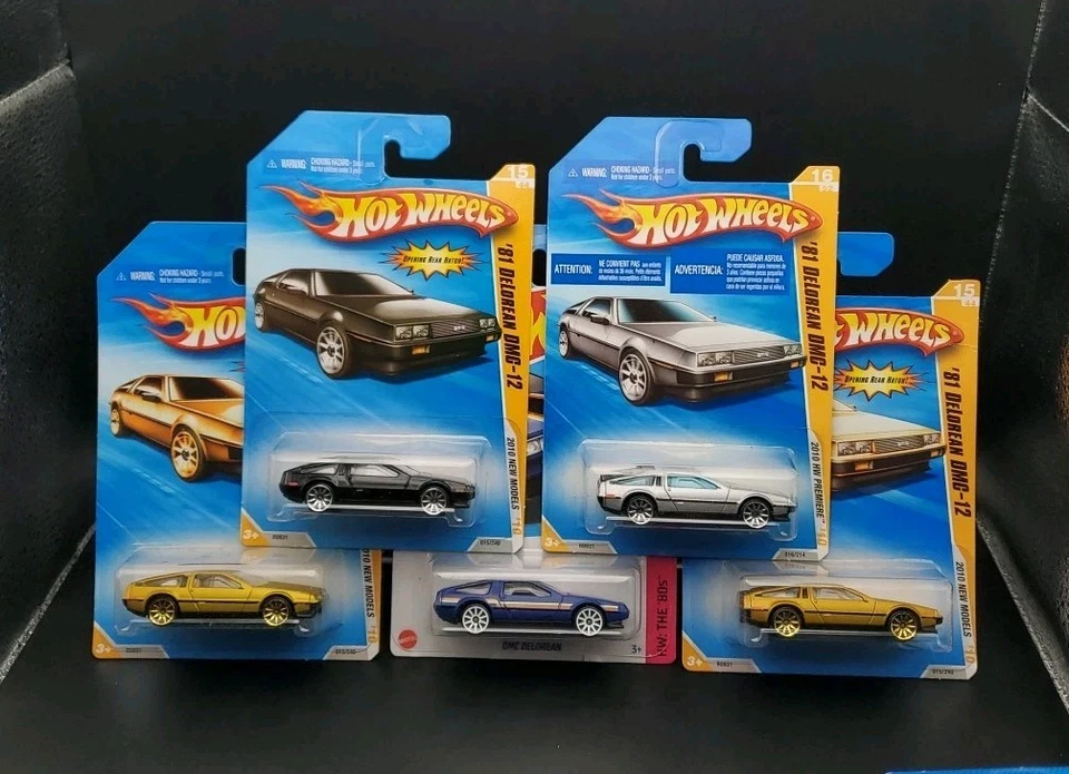 Hot Wheels '81 DeLorean DMC-12 2010 dorado, plateado, azul y negro de los años 80 lote de 5 Foto 2 de 4