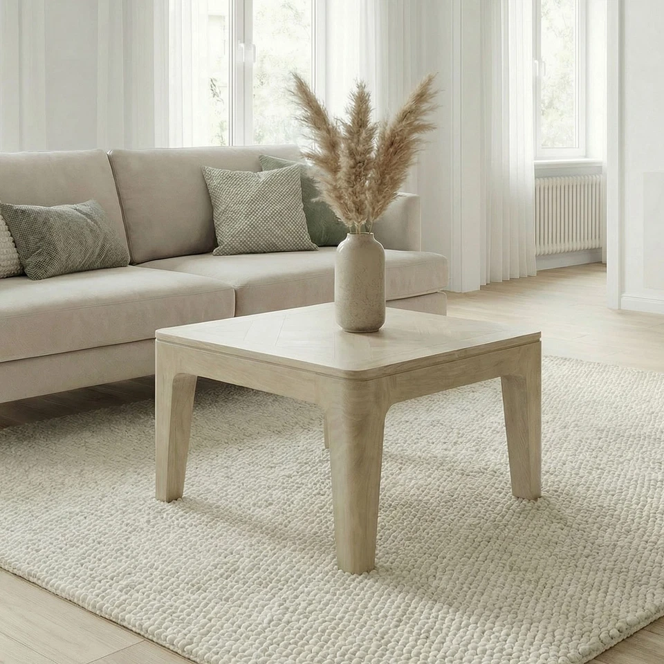 Table basse 60cm Bois massif blanc délavé Table de salon Table d'appoint Carrée - Photo 1/4