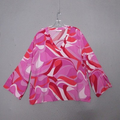 Natori Top L Pink Psychedelic Artsy Bell Sleeve Flowy Resort Vacation Flowy Boho