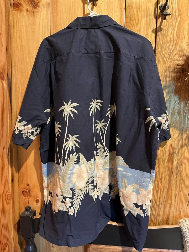Camisa De Colección Steve & Barrys Para Hombres XXL Azul Hawaiano Floral Abotonada Aloha Foto 4 de 4