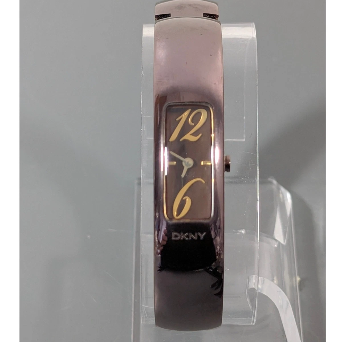 DKNY Bangle Watch Women\'s Brownish Purple & Gold Tone‎ Working Fits 6.5\