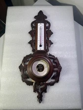 Antique Black Forest Barometer & Thermometer Carved Wood -#C6