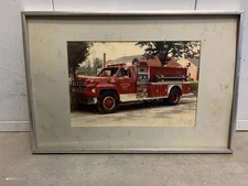 Vintage Original Coleridge Erect Fire Dept  Ford F800 Fire Truck Framed Picture