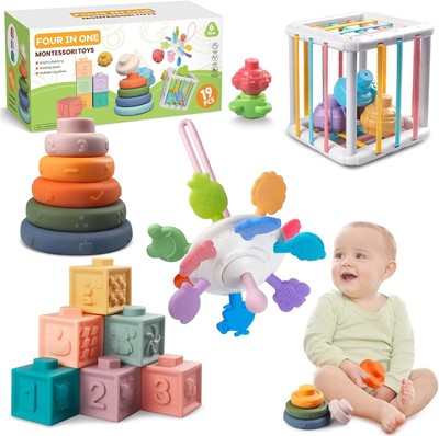 Montessori Baby Toys for Ages 6-18 Months - Pull String Teether, Stacking... 