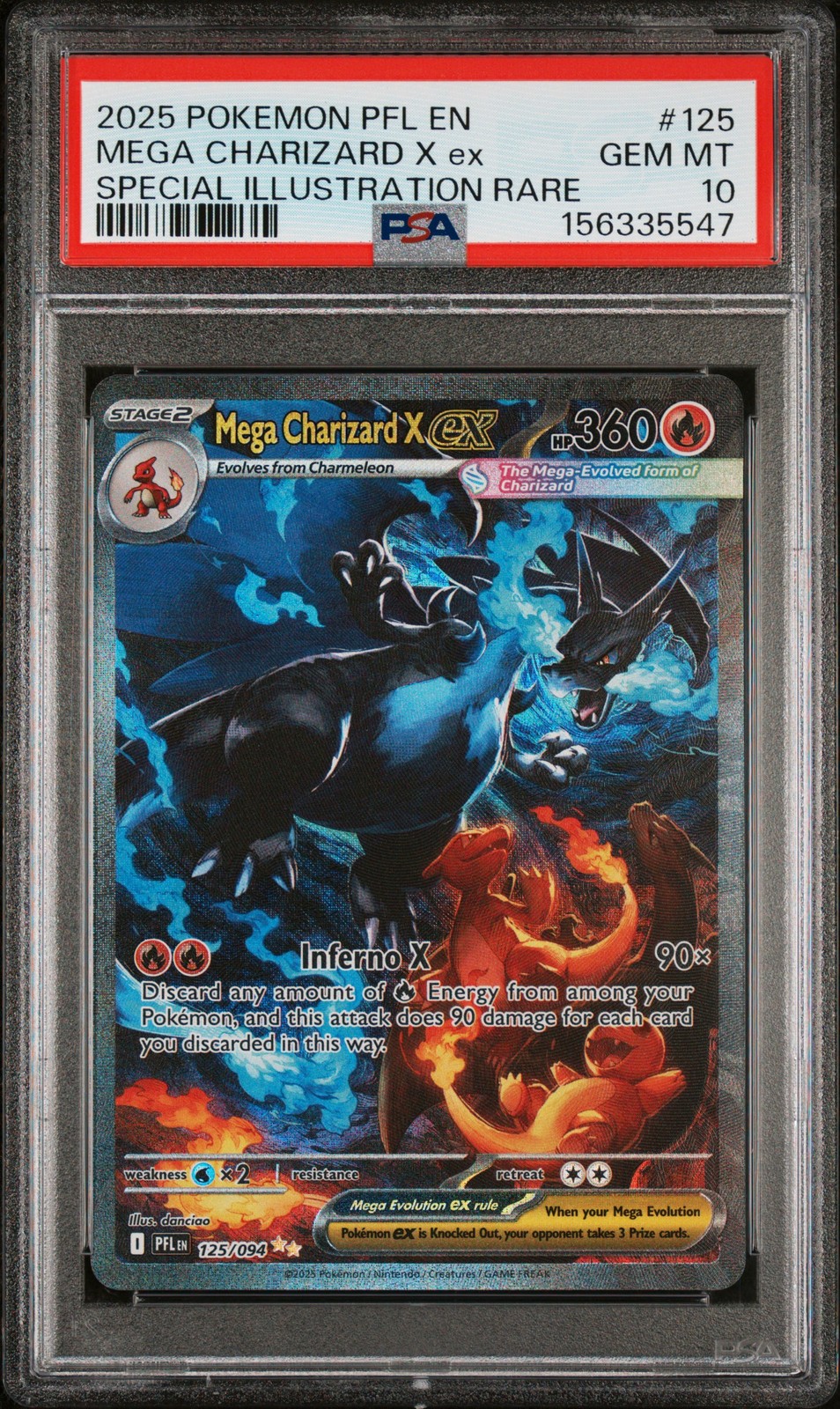 2025 POKEMON PFL SPECIAL ILLUSTRATION RARE #125 MEGA CHARIZARD X EX PSA 10