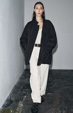 Zara Oversize Nylon Übergangs Jacke Trench Caban Mantel Long Stehkragen NEU
