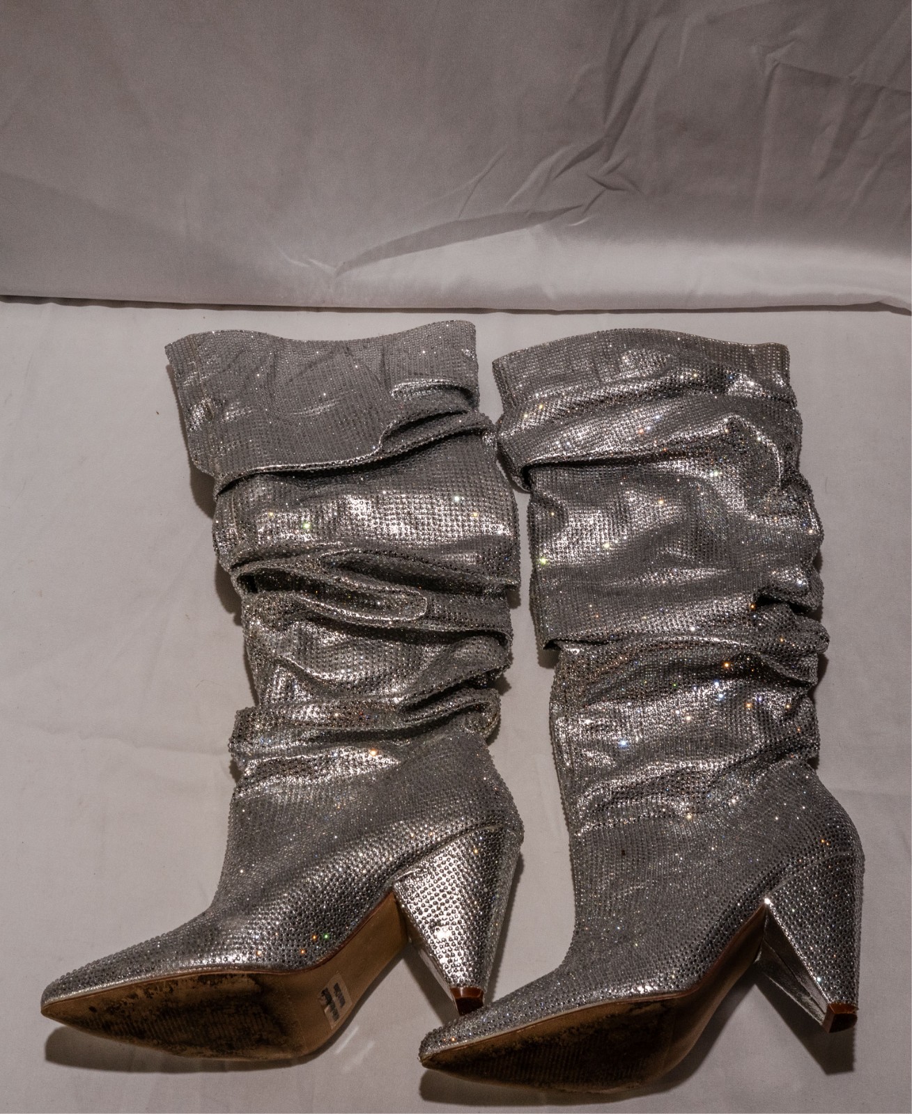 BCBGeneration Silver Rhinestone Slouch Boots - Sp… - image 5