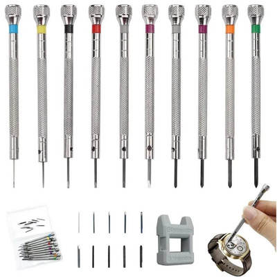 10-piece watchmaker screwdriver set with demagnetizer, 0.6mm-2.0mm precision