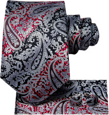 Black Red Silver Mens Ties Set 70'' Silk Extra Long Paisley Ties for Tall Men...