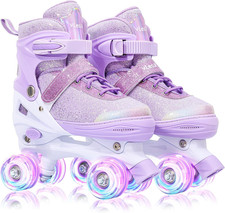 Roller Skates for Girls Kids Child Beginners, 4 Size Adjustable Light up Wheels