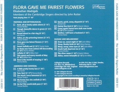 FLORA GAVE ME FAIREST FLOWERS: ELIZABETHAN MADRIGALS NEW CD