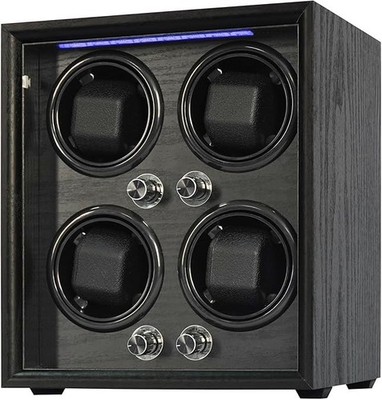 Wooden 4 Watch Winder with LED, USB-Powered, Silent Mabuchi Motor, 5 Modes