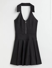 H&M Women’s Size M Black Pleated Halter Neck Collared Dress Heart Zipper DIVIDED