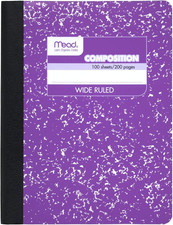 Composition Notebook, Wide Ruled Paper, 9-3/4" X 7-1/2", 100 Sheets, Pink