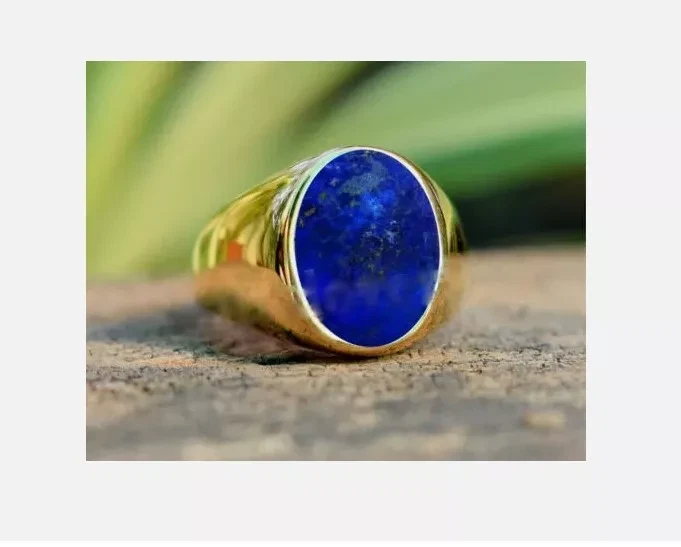 Мужское кольцо с лазуритом овальное кольцо позолоченное серебро 925 пробы кольцо для HiM - Изображение 2 из 4