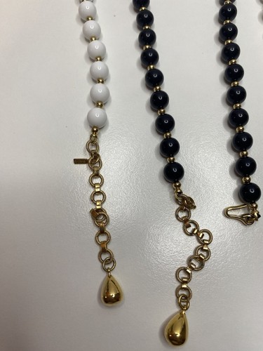 Whimsigoth two Monet Gold Tone white and Black plastic Bead Chokers necklace - Picture 3 of 6