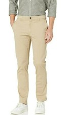 Mens Chino Pants Cotton Stretch Slim Fit Belt Zip Fly Trouser Casual Work School