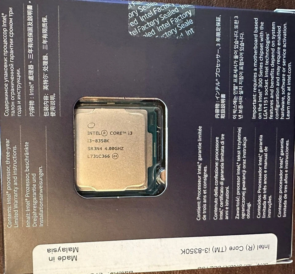 SR3N4 8Th Gen Intel Core i3-8350K LGA1151 CPU Processor Quad Core 4.0 GHz 91W - Image 3 of 4