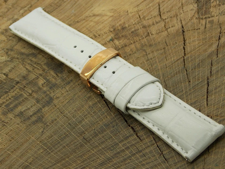 Correa de reloj vintage NOS sin usar de cuero tono oro rosa cierre de despliegue 24 mm de largo Foto 2 de 4