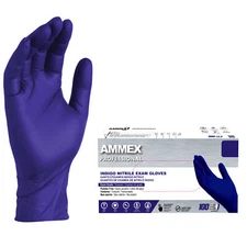 AMMEX Indigo Nitrile Disposable Exam/Medical Gloves 3 Mil Latex-Free, Box of 100