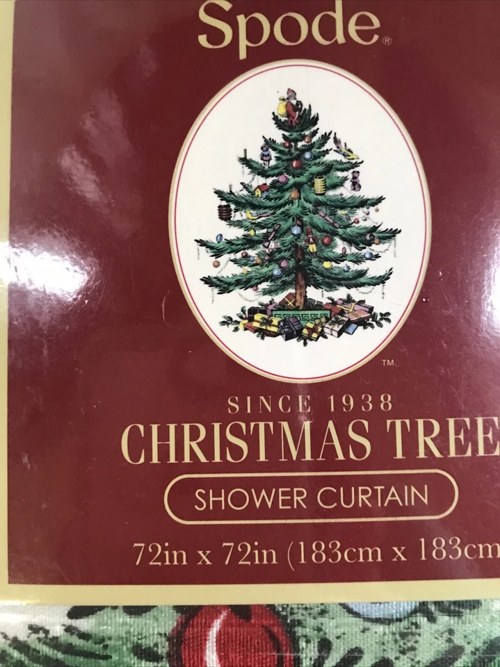 Nuevo SPODE Árbol de Navidad Cortina de Ducha 72x72 Vacaciones Santa Verde Marfil Tela Foto 3 de 4