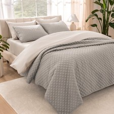 Bare Home Luxury Diamond Stitch Quilted Coverlet Set with Pillow Sham Set