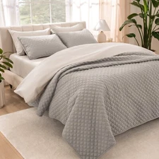 Luxury Diamond Stitch Quilted Coverlet Set with Pillow Sham Set by Bare Home