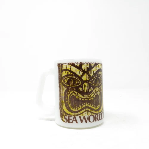 Vintage Federal Glass Milk Glass Sea World Tea Souvenir Coffee Mug Cup Tiki