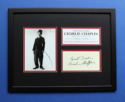 CHARLIE CHAPLIN AUTOGRAPH framed masterly display The Tramp