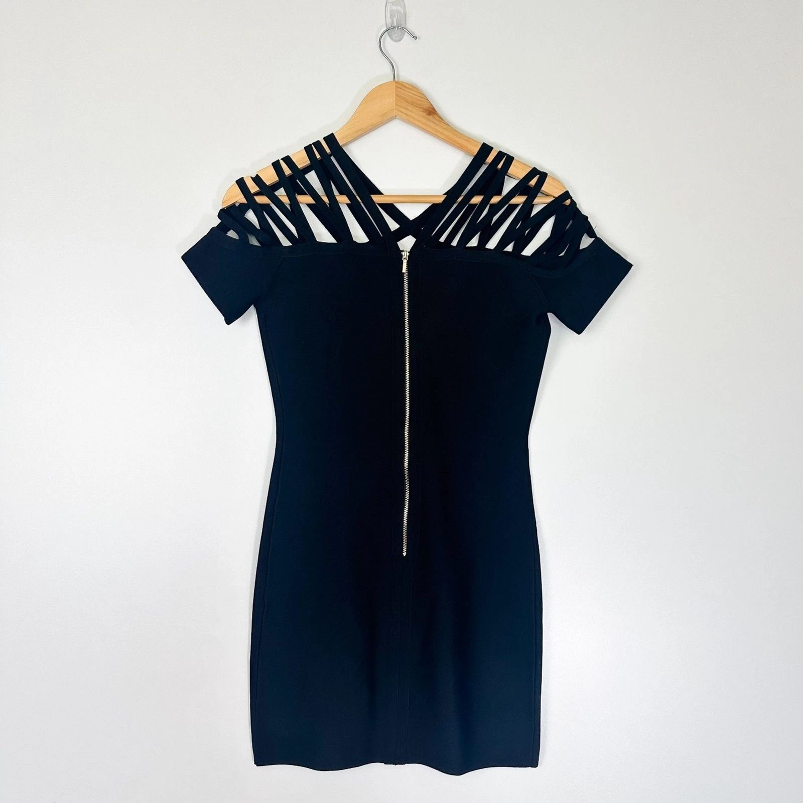 Bebe Mini Abito Nero Bodycon Fascia Gabbia Tg Small Festa San Valentino Gotico