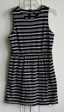Madewell Black White Back Zip Sleeveless Fit & Flare Dress Size M Striped Nice!