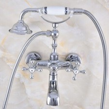 Chrome Brass Wall Mount ClawFoot Bath Tub Faucet With Ceramic Hand Shower ftf855