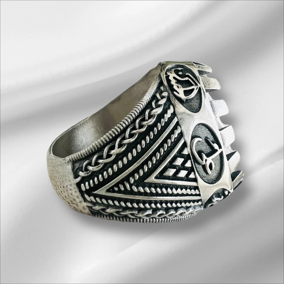 Shia Ahlulbayt 925 Anello Argento Naturale Labradorite Hasan, Hussein Allah - Immagine 3 di 4