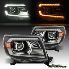 For 2005-2011 Toyota Tacoma Pro-series Halogen Projector Black Headlights Pair