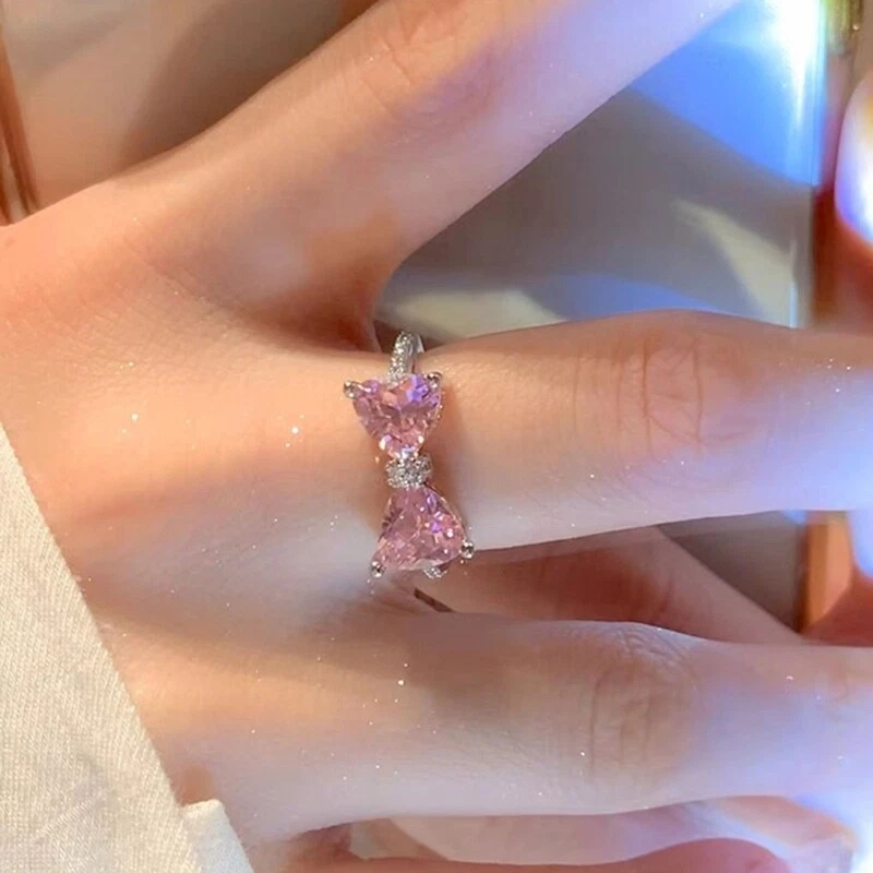 Pink Crystal Stone Bowknot For Women Girl Wedding Party Jewelry