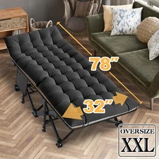 Oversized XXL Folding Sleeping Cot Guest Bed for Adults Portable Camping w/ Mat