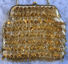 Vintage Gold Dangle Bead Evening Bag Kiss Lock Snake Chain Fashion Gifts for Her