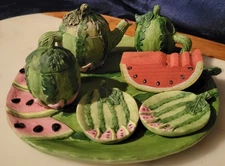 Vintage 7 Piece Set Miniature Watermelon Young's Inc Resin Mini Tea Set 1995