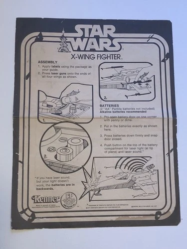 1977 Vintage Star Wars X-Wing Fighter Vehicle Instructions Sheet Kenner Original