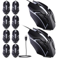 10 Pack Black USB Wired Mouse Bulk 1200 Dpi RGB Optical Computer Mouse 3 Butt...