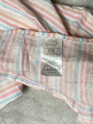 Disney Baby Blanket Stripes White Pink Blue Lines Muslin Swaddle Security Lovey - Picture 3 of 4