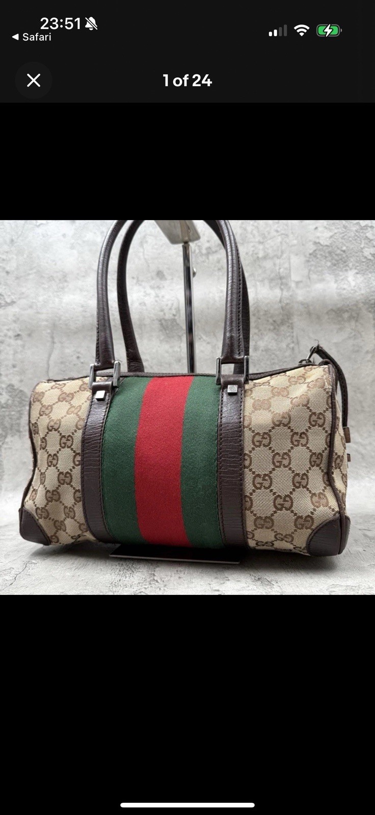 Vintage Gucci GG Mini Boston hand Bag Sherry Line PV… - Gem