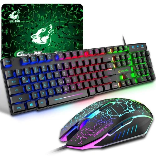 RGB-Gaming-Tastatur mit Maus, QWERTZ-Layout, 6 Tasten, 2400 DPI