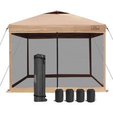 KAMPKEEPER 10x10 Pop Up Canopy w/Netting, Outdoor Sun Shade, Khaki (Open Box)
