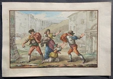 Bartolomeo Pinelli 1809 stampa antica lite trasteverini roma colori originali