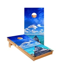 Cornhole Boards Skips Ocean Boardwalk Foldable Poplar Wood Outdoor Game